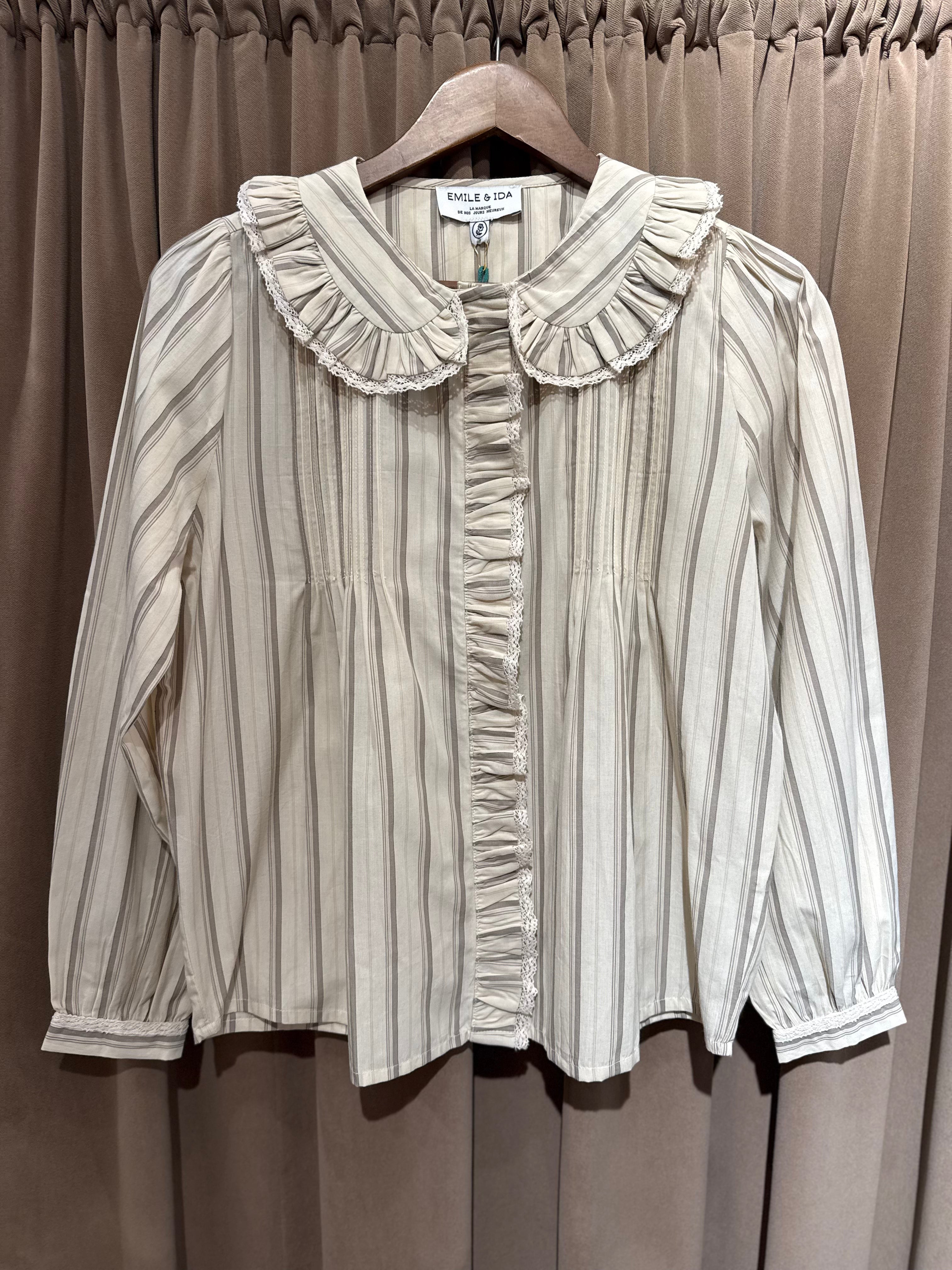 Blouse plissée rayures beige