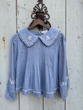 Blouse grand col brodé bleu