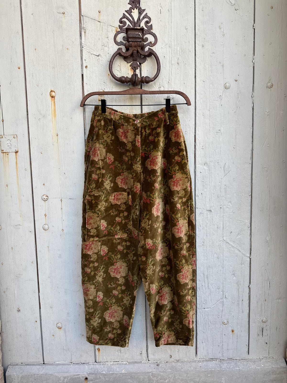 Pantalon Gaston velours ras fleurs forêt